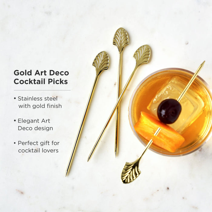 Art Deco Cocktail Picks in Gold Set of 4