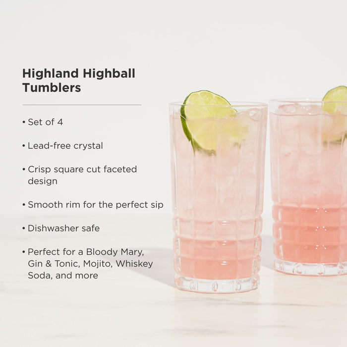 Highland Crystal Highball Glasses Set of 4