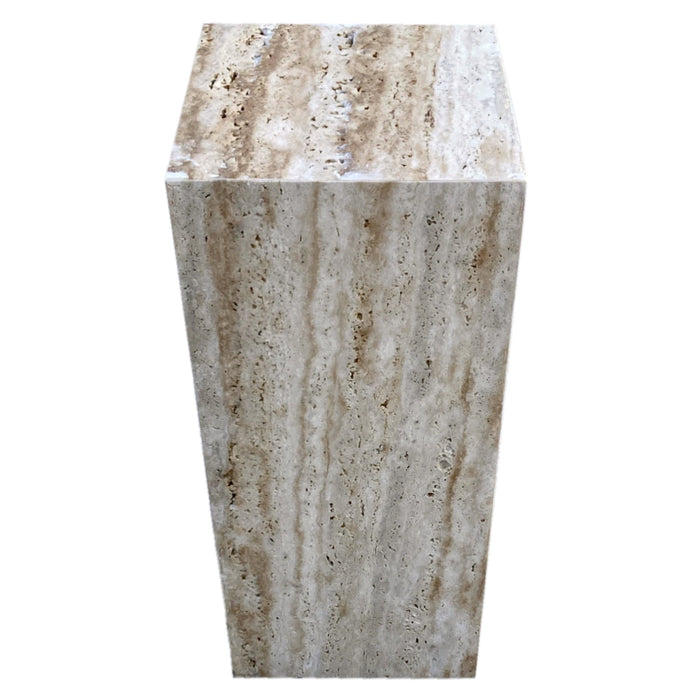 Walnut Travertine Vein-cut Cube Design End/Side Table, Nightstand Polished (W)10" (L)10" (H)24"