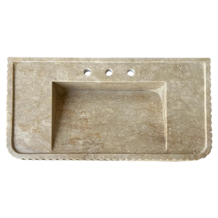 Walnut Travertine Rectangular Wall-mount Bathroom Sink Fluted (W)16" (L)32" (H)10"