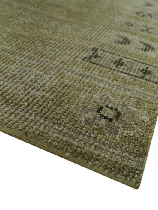 Warm Contemporary Hand Knotted Olive and Brown Design Custom Made Wool area rug