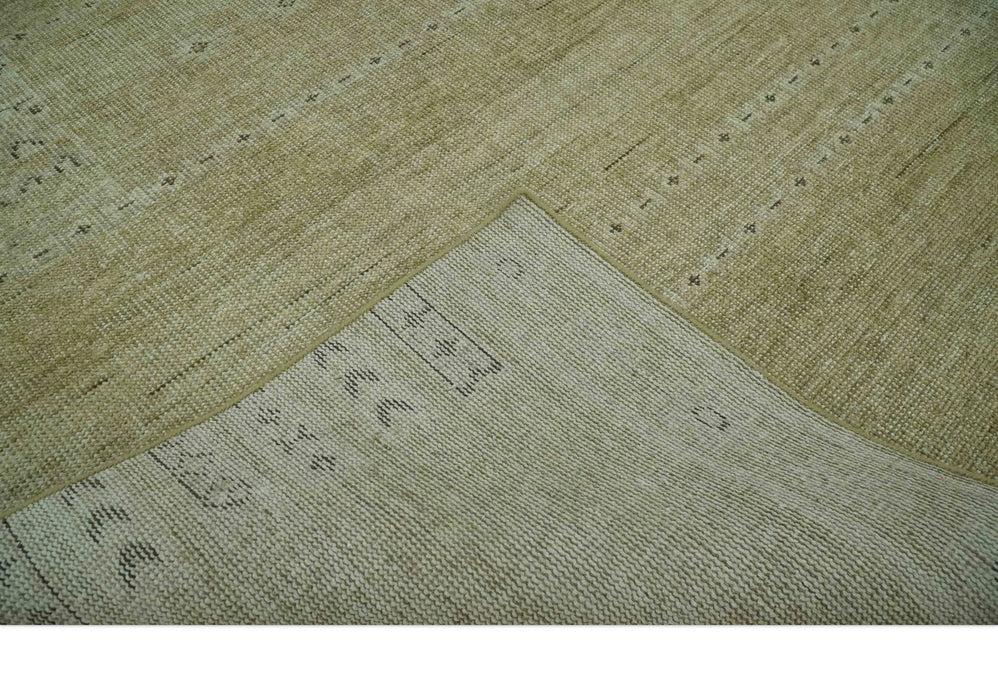 Warm Contemporary Hand Knotted Olive and Brown Design Custom Made Wool area rug