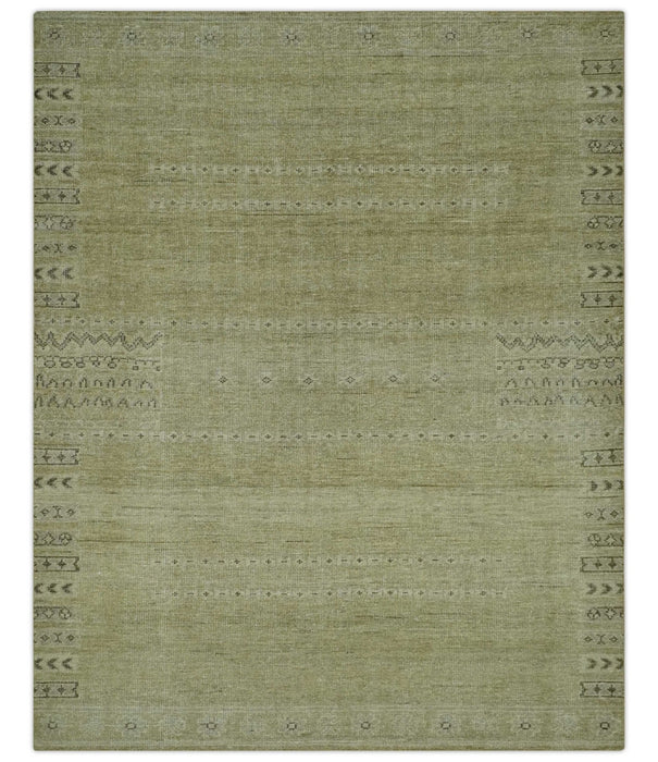 Warm Contemporary Hand Knotted Olive and Brown Design Custom Made Wool area rug