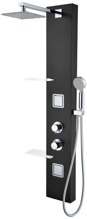 Ronin 52 in. 2-Jetted Full Body Shower Panel with Heavy Rain Shower and Spray Wand in Black