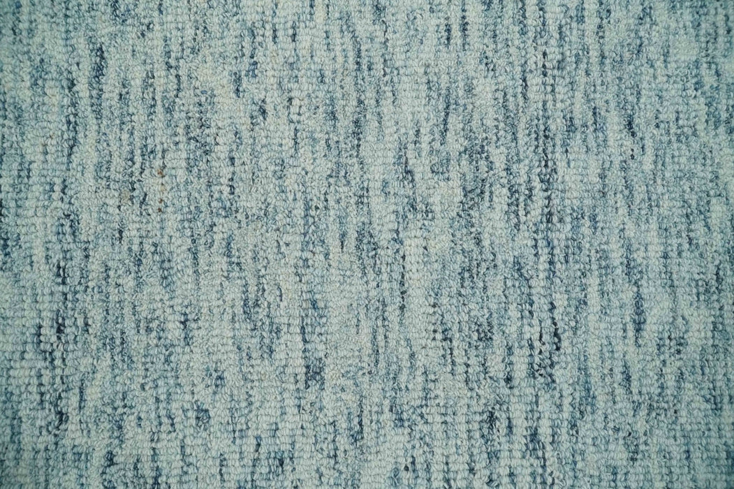 Custom Made Ivory and Blue Abstract Hand Tufted Natural Wool Area Rug