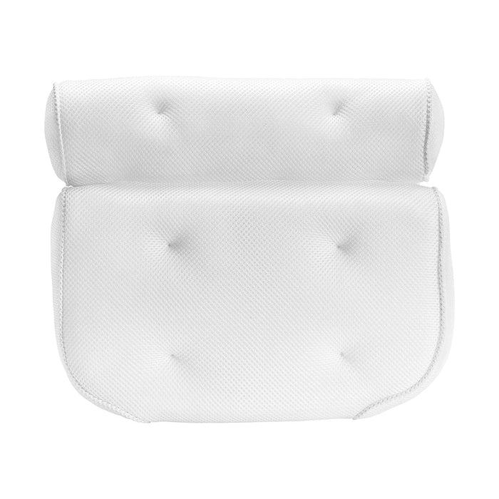 The Soft Bathtub Pillows For Whirlpool Spa Tubs is a white cushioned bath pillow featuring a textured surface, a padded headrest, and a larger cushioned section below, both adorned with tufted button details.