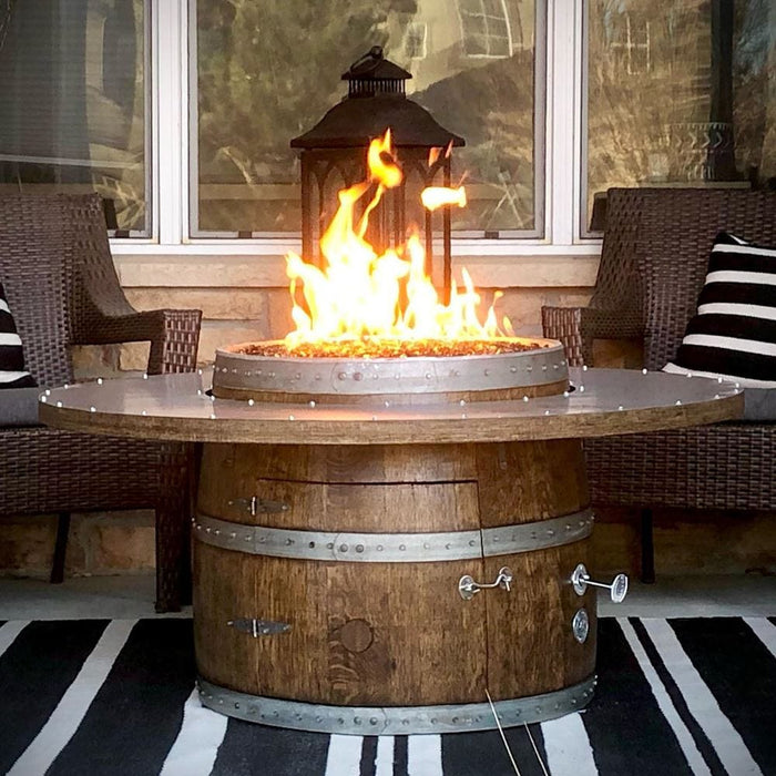 Wine Barrel Dude Coffee Table 46-Inch Wooden Gas Fire Pit Table