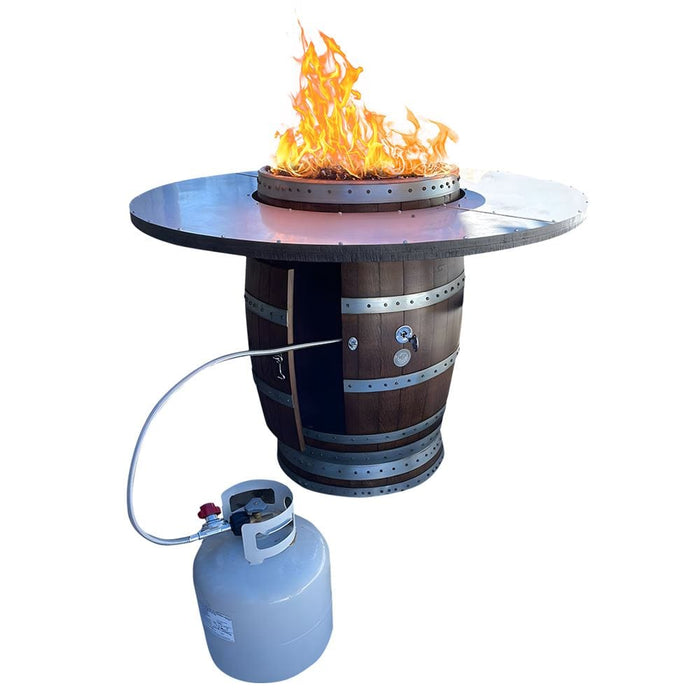 Wine Barrel Dude Extended Height Barrel 46-Inch Wooden Gas Fire Pit Table