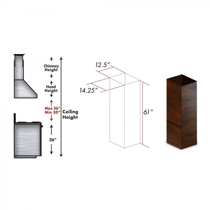 ZLINE 61 in. Wooden Chimney Extension for Ceilings up to 12.5 ft., KBiRR-E