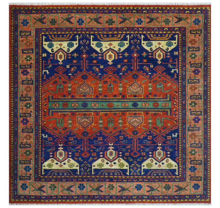 Wool Traditional Antique Style Wool Red and Blue Area Rug