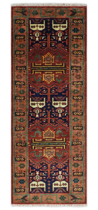 Wool Traditional Antique Style Wool Red and Blue Area Rug