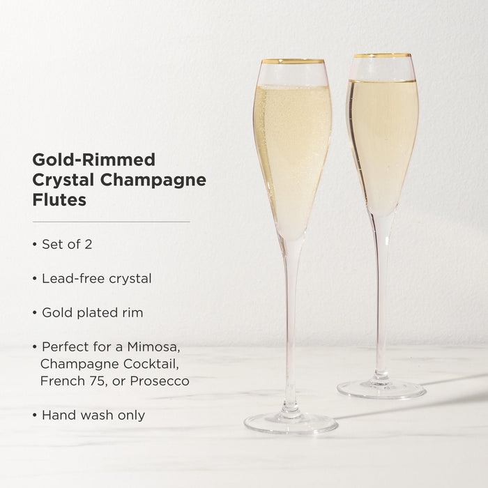 Gold-Rimmed Crystal Champagne Flutes Set of 2