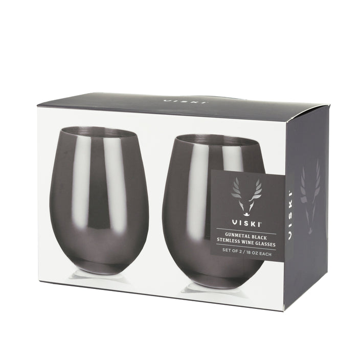 Stainless Steel Stemless Wine Glasses in Gunmetal Set of 2