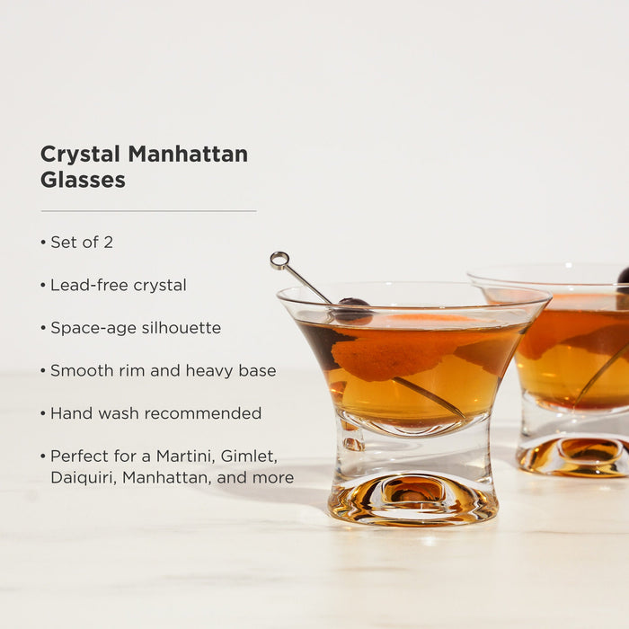 Raye Heavy Base Stemless Crystal Manhattan Glasses Set of 2