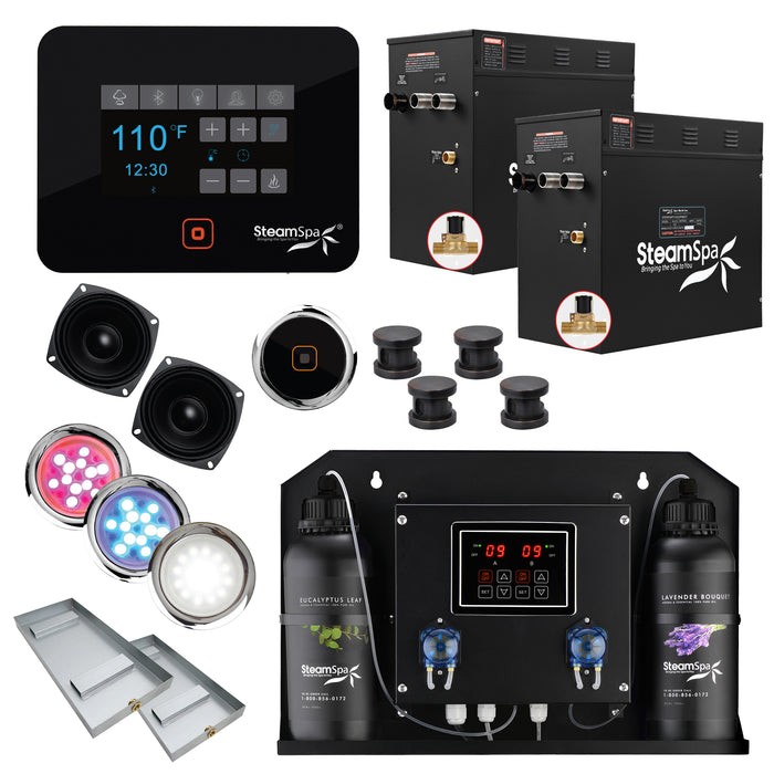 Black Series WiFi & Bluetooth 2 x 10.5kW QuickStart Steam Bath Generator Package & Dual Aroma Pump in Oil Rubbed Bronze