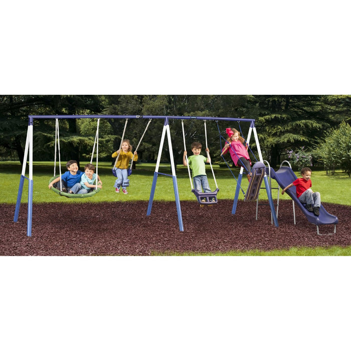 XDP Recreation Surf N Swing 5 Station Outdoor Swing and Play Set with Slide