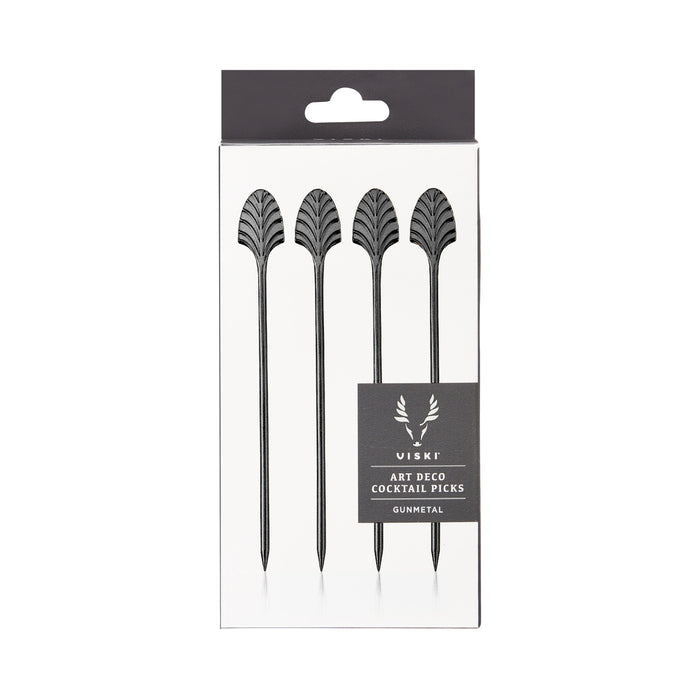 Art Deco Cocktail Picks in Gunmetal Set of 4