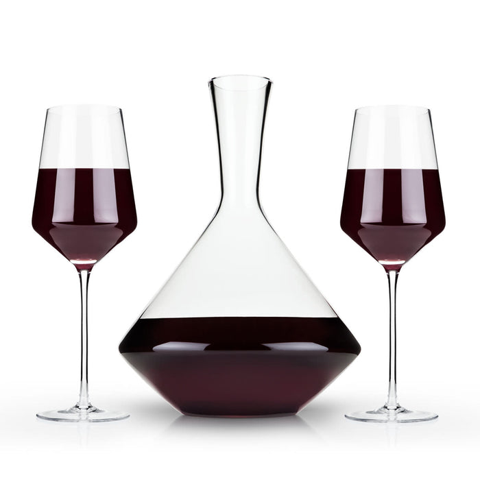 Raye Angled Crystal Bordeaux Decanter and Wine Glass Set