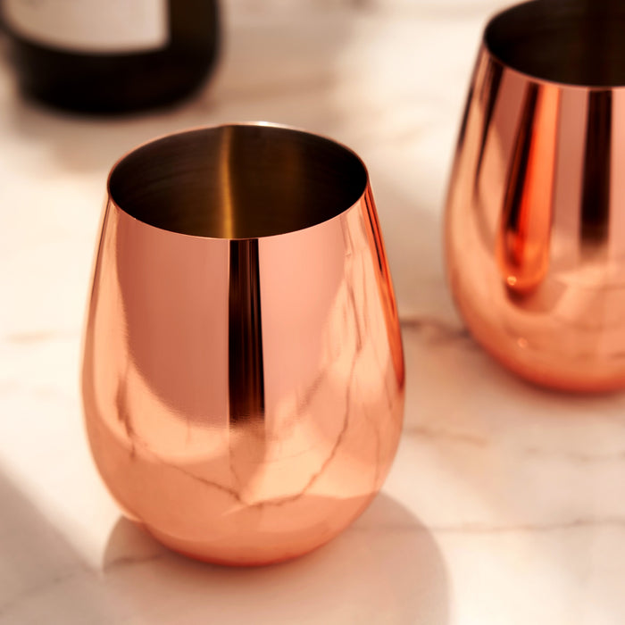 Stainless Steel Stemless Wine Glasses in Copper Set of 2