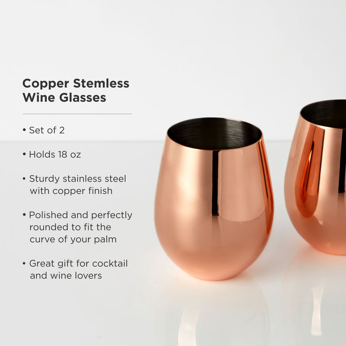 Stainless Steel Stemless Wine Glasses in Copper Set of 2