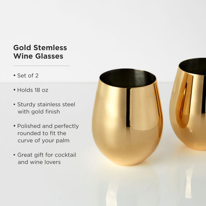 Stainless Steel Stemless Wine Glasses in Gold Set of 2