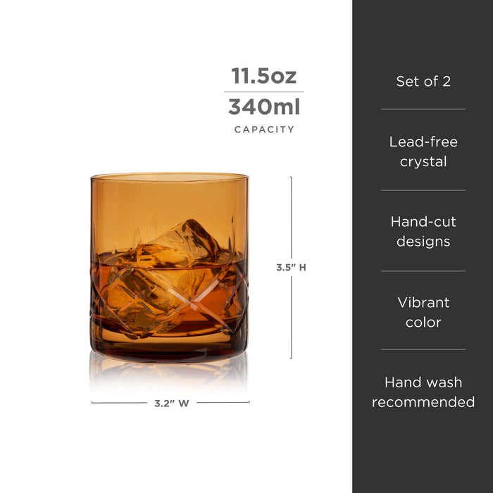 Admiral Crystal Rocks Glasses in Amber Set of 2