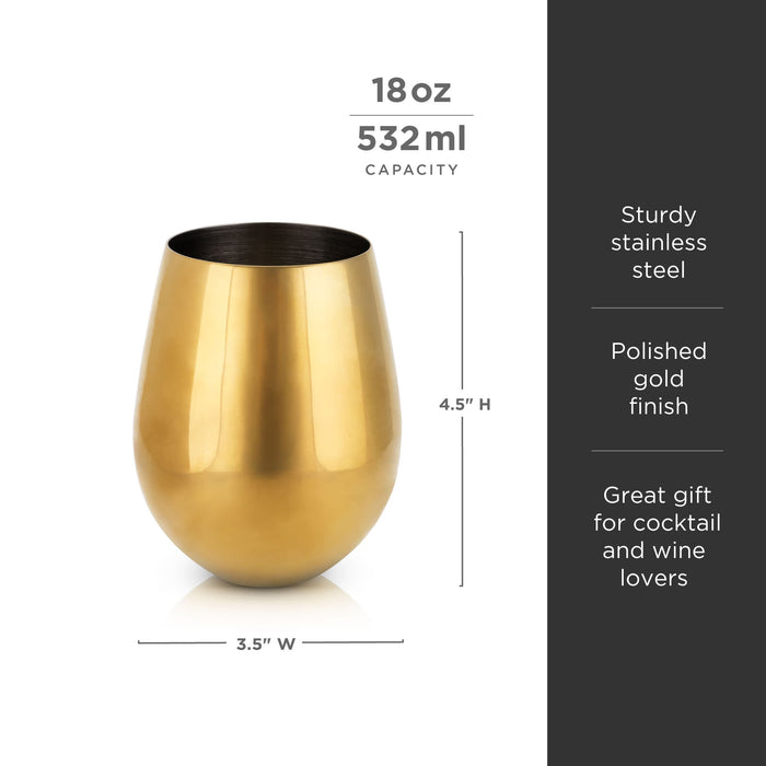 Stainless Steel Stemless Wine Glasses in Gold Set of 2