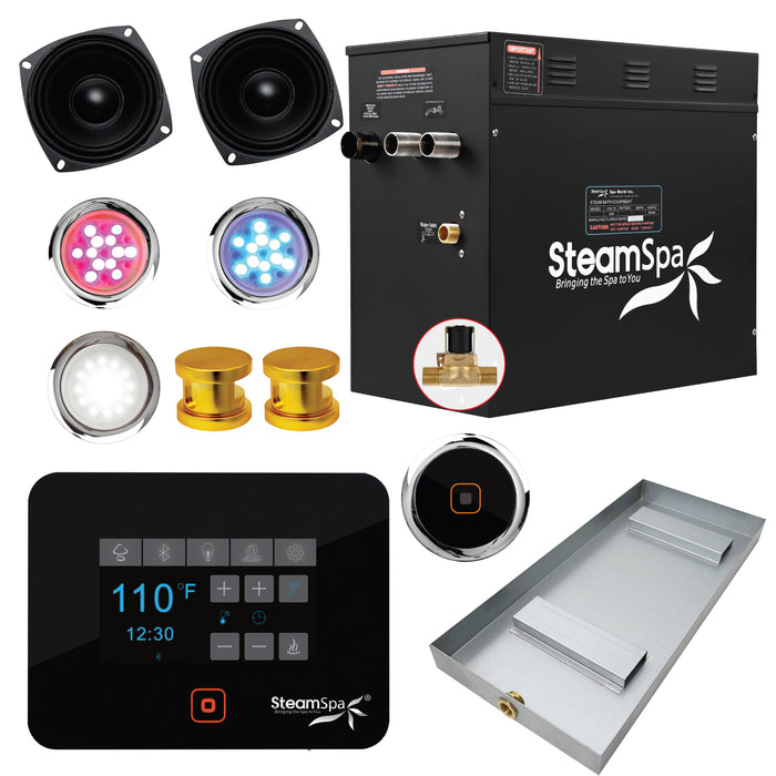 Black Series Wifi and Bluetooth 10.5kW QuickStart Steam Bath Generator Package in Gold