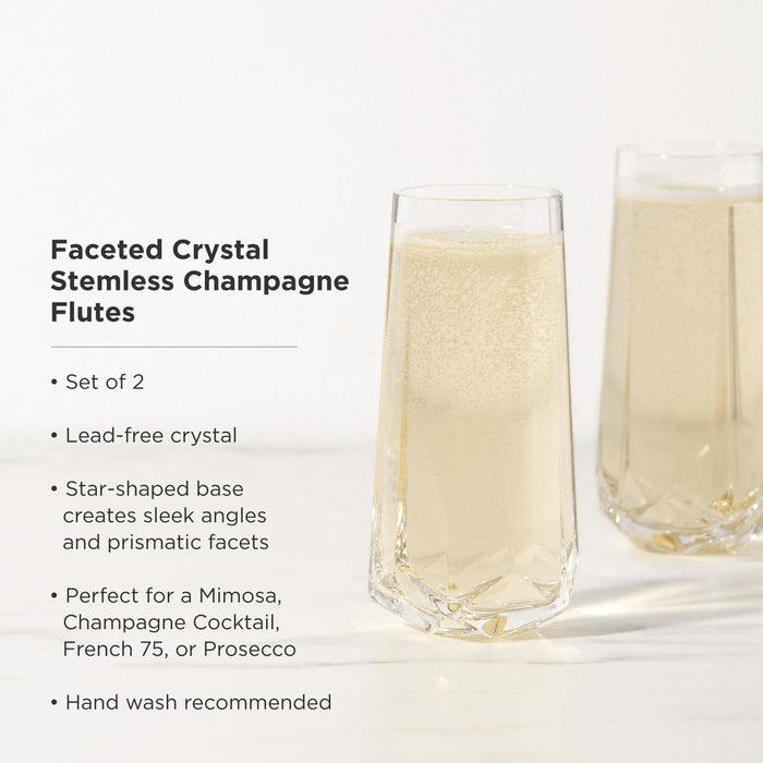 Seneca Faceted Crystal Stemless Champagne Flutes Set of 2