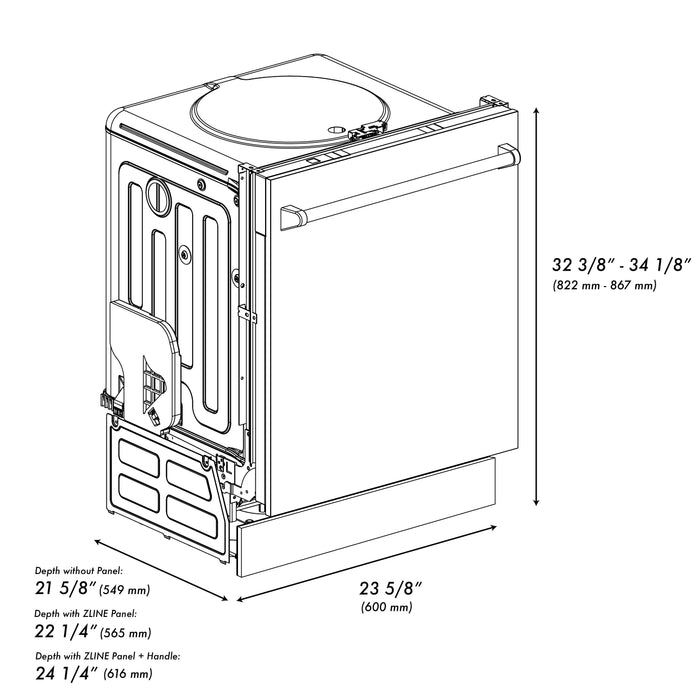 ZLINE 24 in. Top Control Dishwasher in Copper with Stainless Steel Tub and Traditional Style Handle, DW-C-H-24