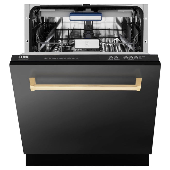 ZLINE Autograph Edition 24 in. 3rd Rack Top Control Tall Tub Dishwasher in Black Stainless Steel with Champagne Bronze Accent Handle, 51dBa (DWVZ-BS-24-CB)