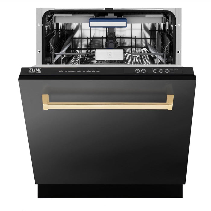 ZLINE Autograph Edition 24 in. 3rd Rack Top Control Tall Tub Dishwasher in Black Stainless Steel with Champagne Bronze Accent Handle, 51dBa (DWVZ-BS-24-CB)