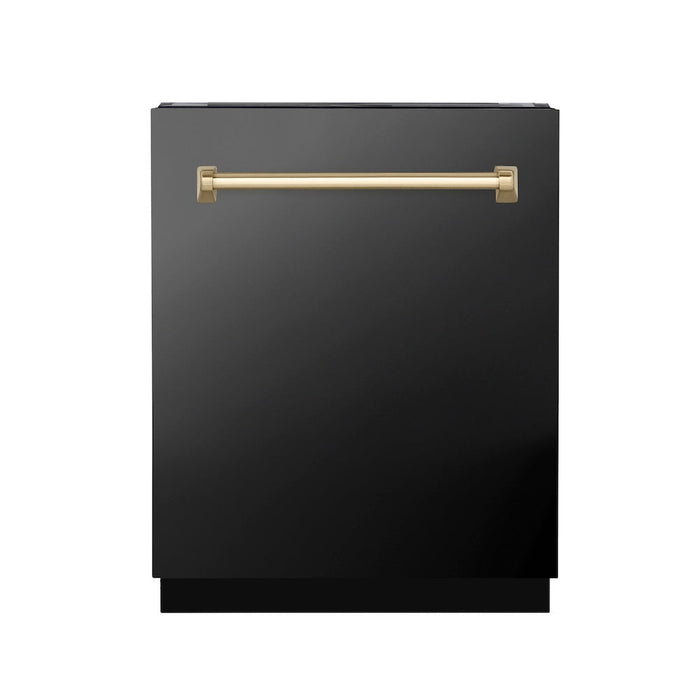 ZLINE Autograph Edition 24 in. Tallac Series 3rd Rack Top Control Built-In Tall Tub Dishwasher in Black Stainless Steel with Champagne Bronze Handle, 51dBa (DWVZ-BS-24-CB)