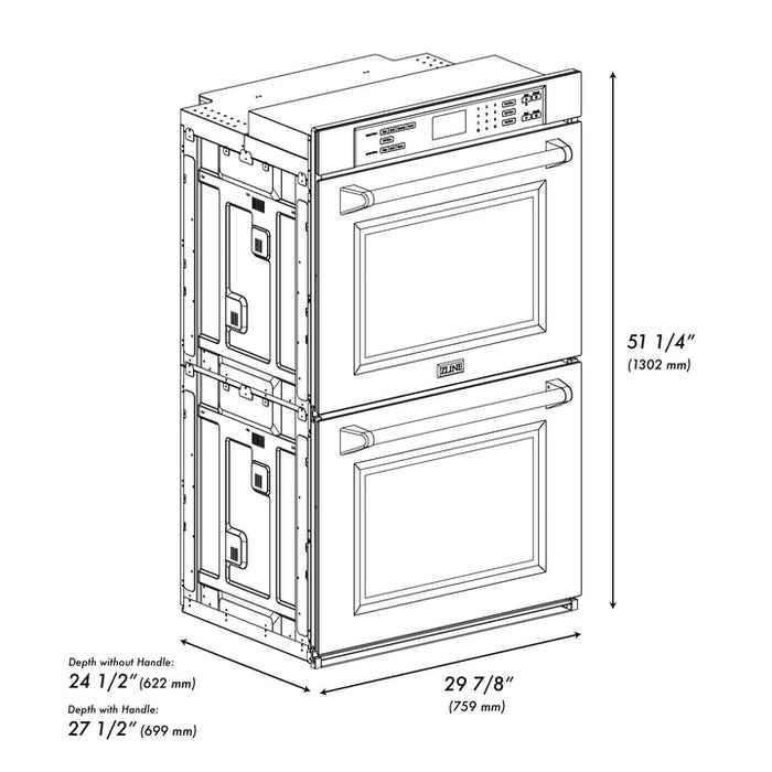 ZLINE 30" Autograph Double Wall Oven with Air Fry and Self-Clean in Black and Champagne Bronze Handle, WADBZ-30-CB