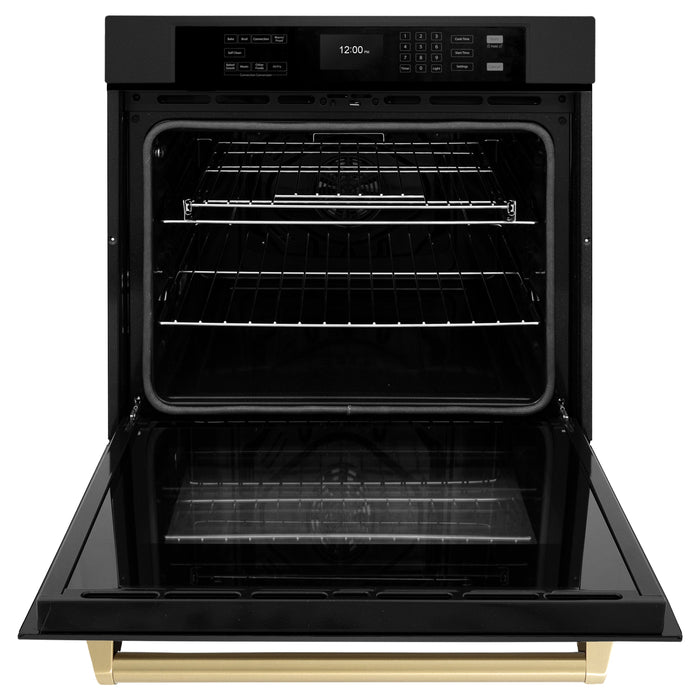 ZLINE 30" Autograph Single Wall Oven with Air Fry and Self-Clean in Black and Champagne Bronze Handle, WASBZ-30-CB