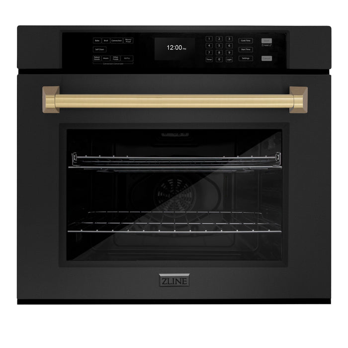 ZLINE 30" Autograph Single Wall Oven with Air Fry and Self-Clean in Black and Champagne Bronze Handle, WASBZ-30-CB