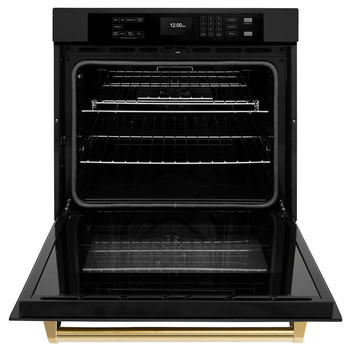 ZLINE Autograph Edition 30 in. Professional True Convection Single Wall Oven with Air Fry and Self Clean in Black Stainless Steel with Polished Gold Handle (WASBZ-30-G)