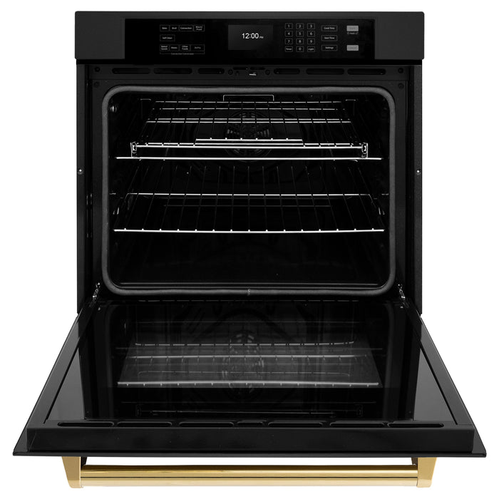 ZLINE 30" Autograph Single Wall Oven with Air Fry and Self-Clean in Black and Gold Handle, WASBZ-30-G