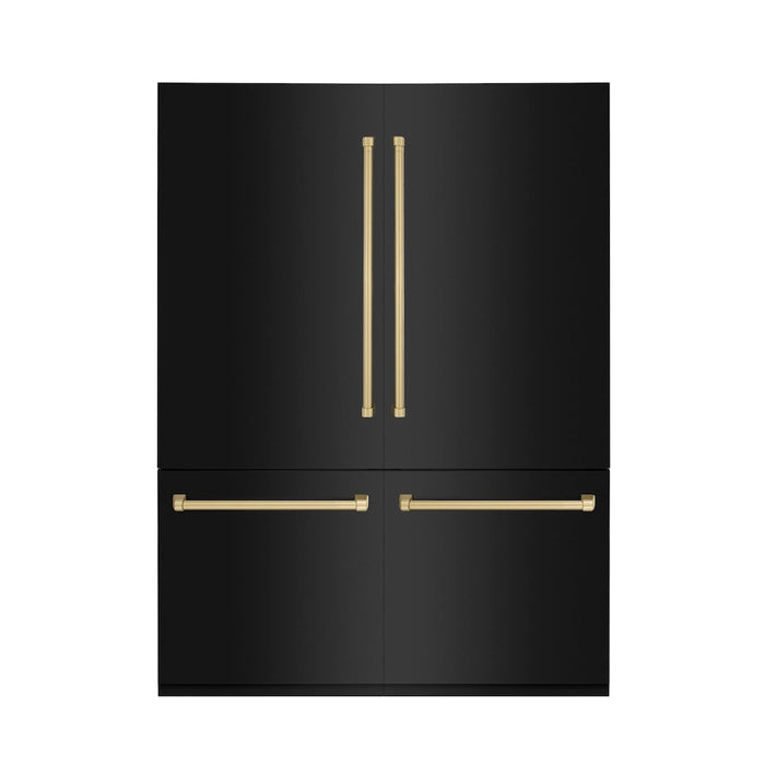 ZLINE Autograph Edition 60 in. 32.2 cu. ft. Built-in 4-Door French Door Refrigerator with Internal Water and Ice Dispenser in Black Stainless Steel with Champagne Bronze Accents (RBIVZ-BS-60-CB)