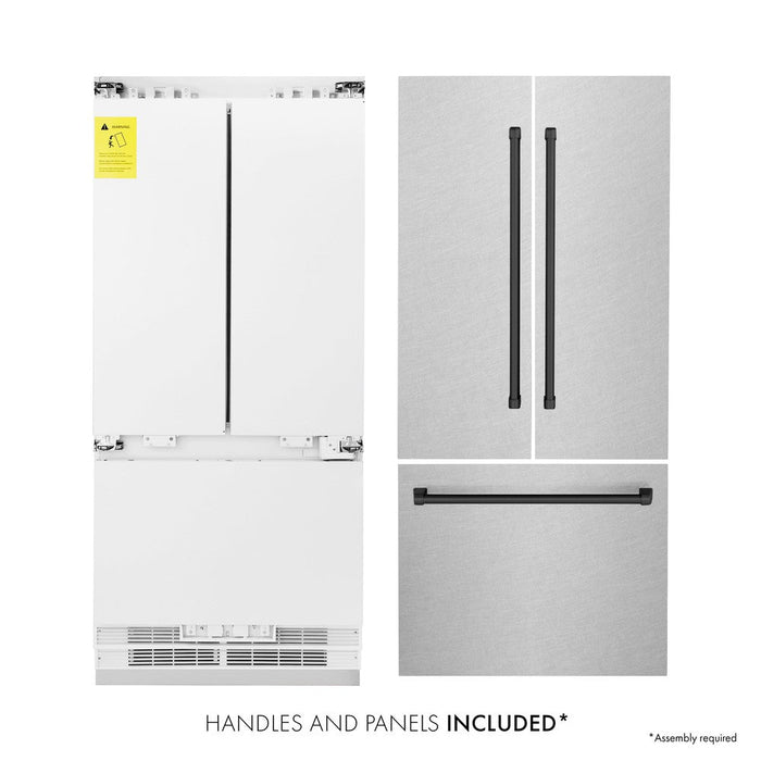 ZLINE Autograph Edition 36 in. 19.6 cu. ft. Built-in 3-Door French Door Refrigerator with Internal Water and Ice Dispenser in Fingerprint Resistant Stainless Steel with Matte Black Accents (RBIVZ-SN-36-MB)