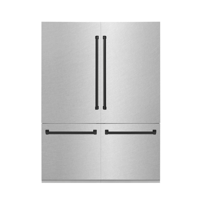 ZLINE Autograph Edition 60 in. 32.2 cu. ft. Built-in 4-Door French Door Refrigerator with Internal Water and Ice Dispenser in Fingerprint Resistant Stainless Steel with Matte Black Accents (RBIVZ-SN-60-MB)