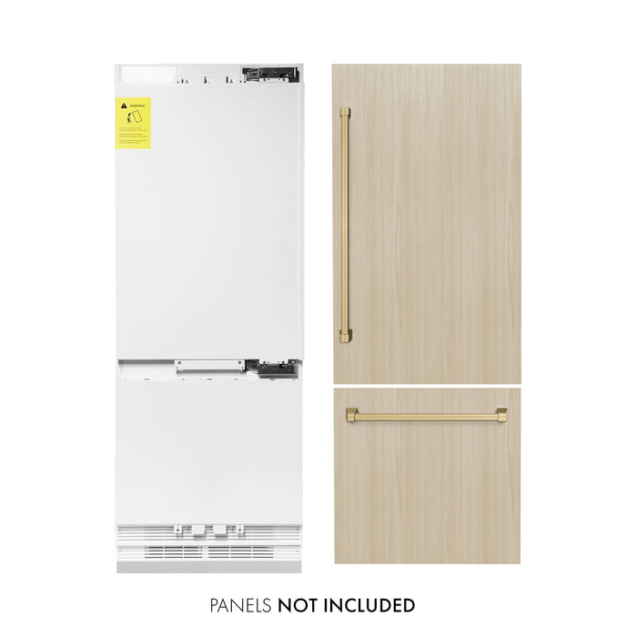 ZLINE Autograph 30" 16.1 cu. ft. Panel Ready Built-in 2-Door Bottom Freezer Refrigerator with Internal Water and Ice Dispenser with Champagne Bronze Handles, RBIVZ-30-CB