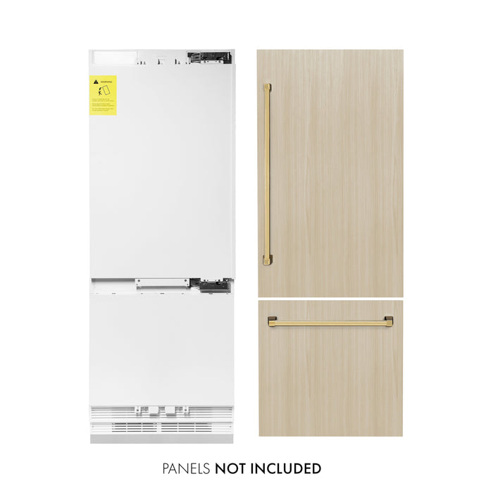 ZLINE Autograph 30" 16.1 cu. ft. Panel Ready Built-in 2-Door Bottom Freezer Refrigerator with Internal Water and Ice Dispenser with Gold Handles, RBIVZ-30-G