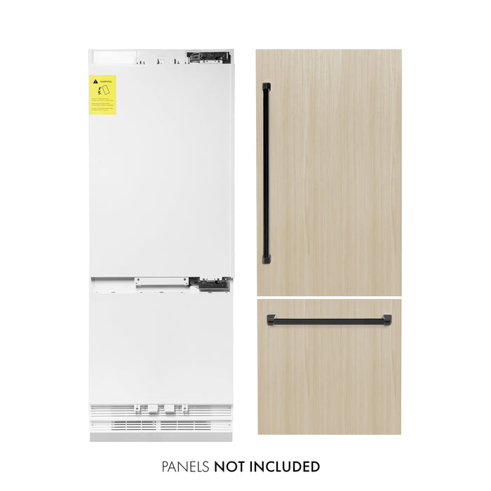 ZLINE Autograph 30" 16.1 cu. ft. Panel Ready Built-in 2-Door Bottom Freezer Refrigerator with Internal Water and Ice Dispenser with Black Matte Handles, RBIVZ-30-MB