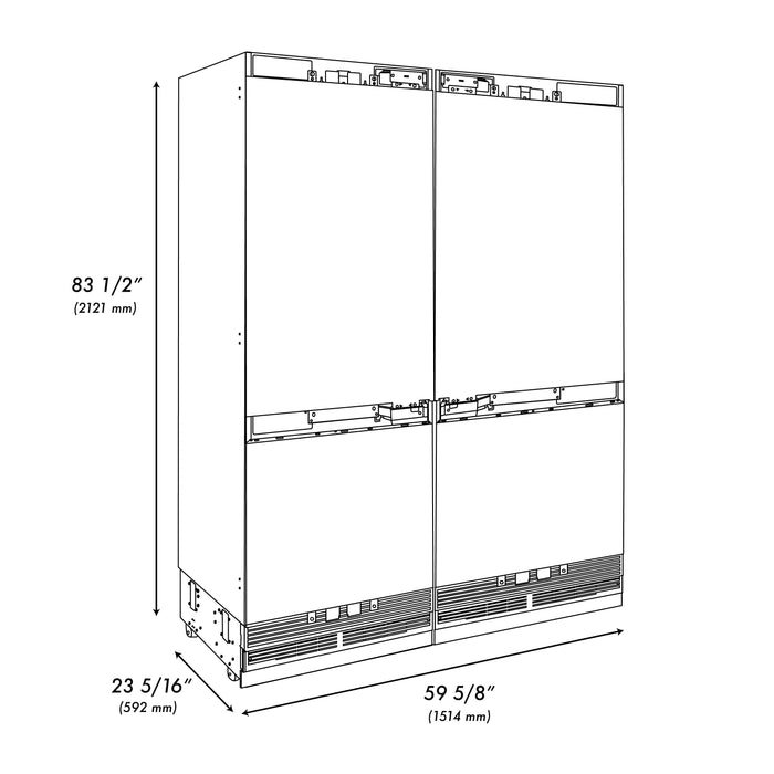 ZLINE 60 In. 32.2 cu. Ft. Panel Ready Built-In 4-Door French Door Refrigerator with Champagne Bronze Handles, RBIVZ-60-CB