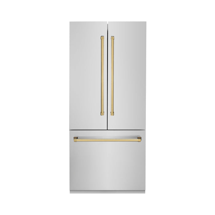 ZLINE Autograph 36 In. 19.6 cu. ft. Built-In Refrigerator with Water and Ice Dispenser with Gold Accents, RBIVZ-304-36-G