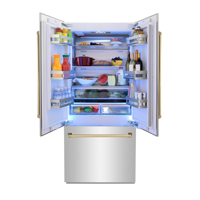 ZLINE Autograph 36 In. 19.6 cu. ft. Built-In Refrigerator with Water and Ice Dispenser with Gold Accents, RBIVZ-304-36-G