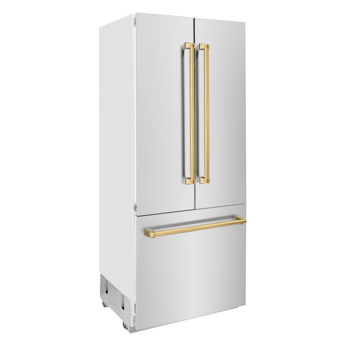 ZLINE Autograph 36 In. 19.6 cu. ft. Built-In Refrigerator with Water and Ice Dispenser with Gold Accents, RBIVZ-304-36-G