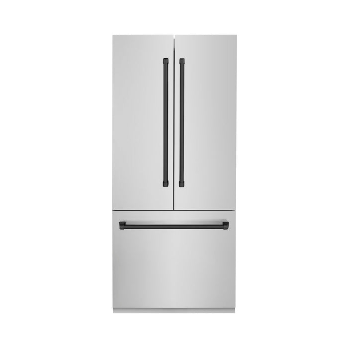 ZLINE Autograph Edition 36 in. 19.6 cu. ft. Built-in 3-Door French Door Refrigerator with Internal Water and Ice Dispenser in Stainless Steel with Matte Black Accents (RBIVZ-304-36-MB)