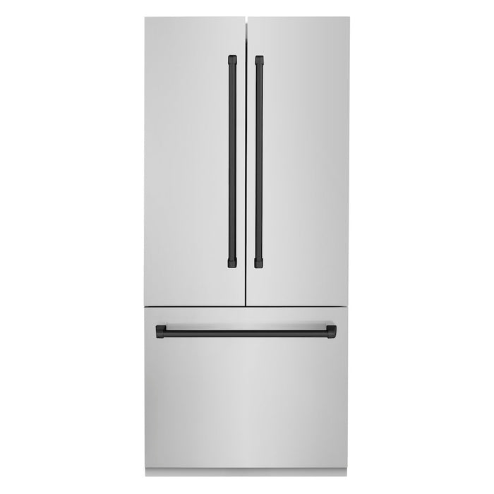 ZLINE Autograph Edition 36 in. 19.6 cu. ft. Built-in 3-Door French Door Refrigerator with Internal Water and Ice Dispenser in Stainless Steel with Matte Black Accents (RBIVZ-304-36-MB)